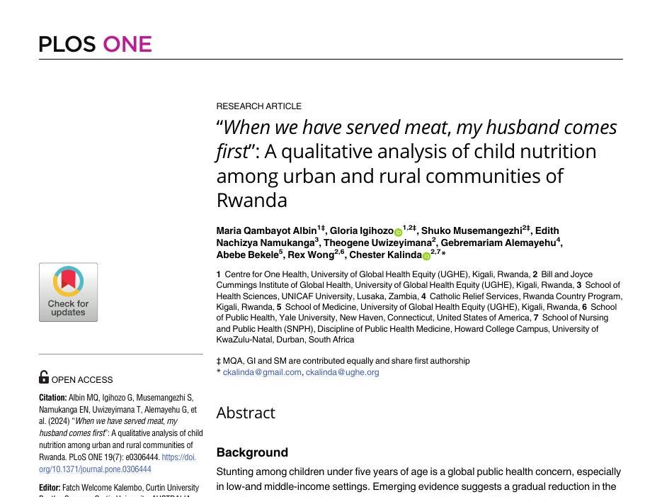 First page of "When We Have Served Meat, My Husband Comes First": A Qualitative Analysis of Child Nutrition Among Urban and Rural Communities of Rwanda